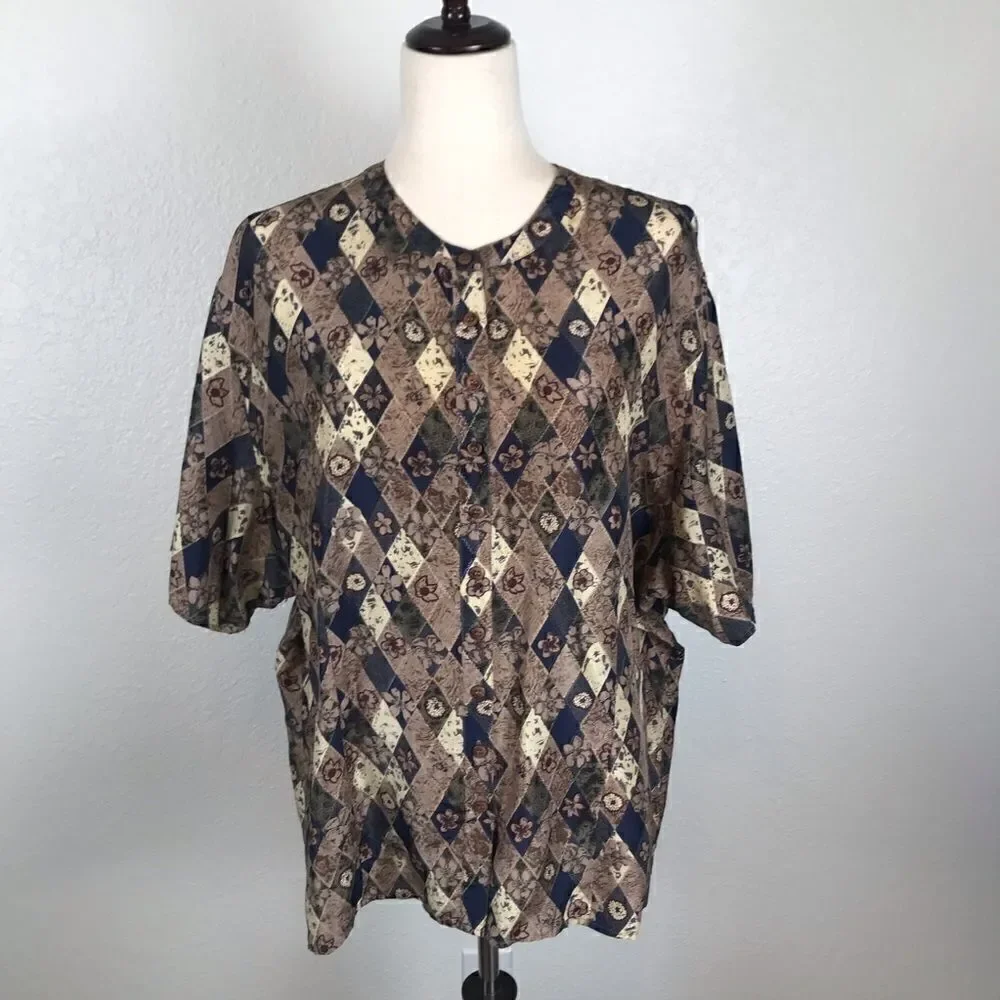 Vintage Y2K 100% silk button up blouse 22‎